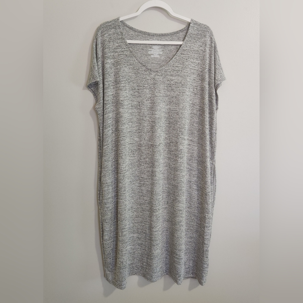 Time and Tru Soft Knit V-Neck Shift Dress with Pockets XL Heather Gray